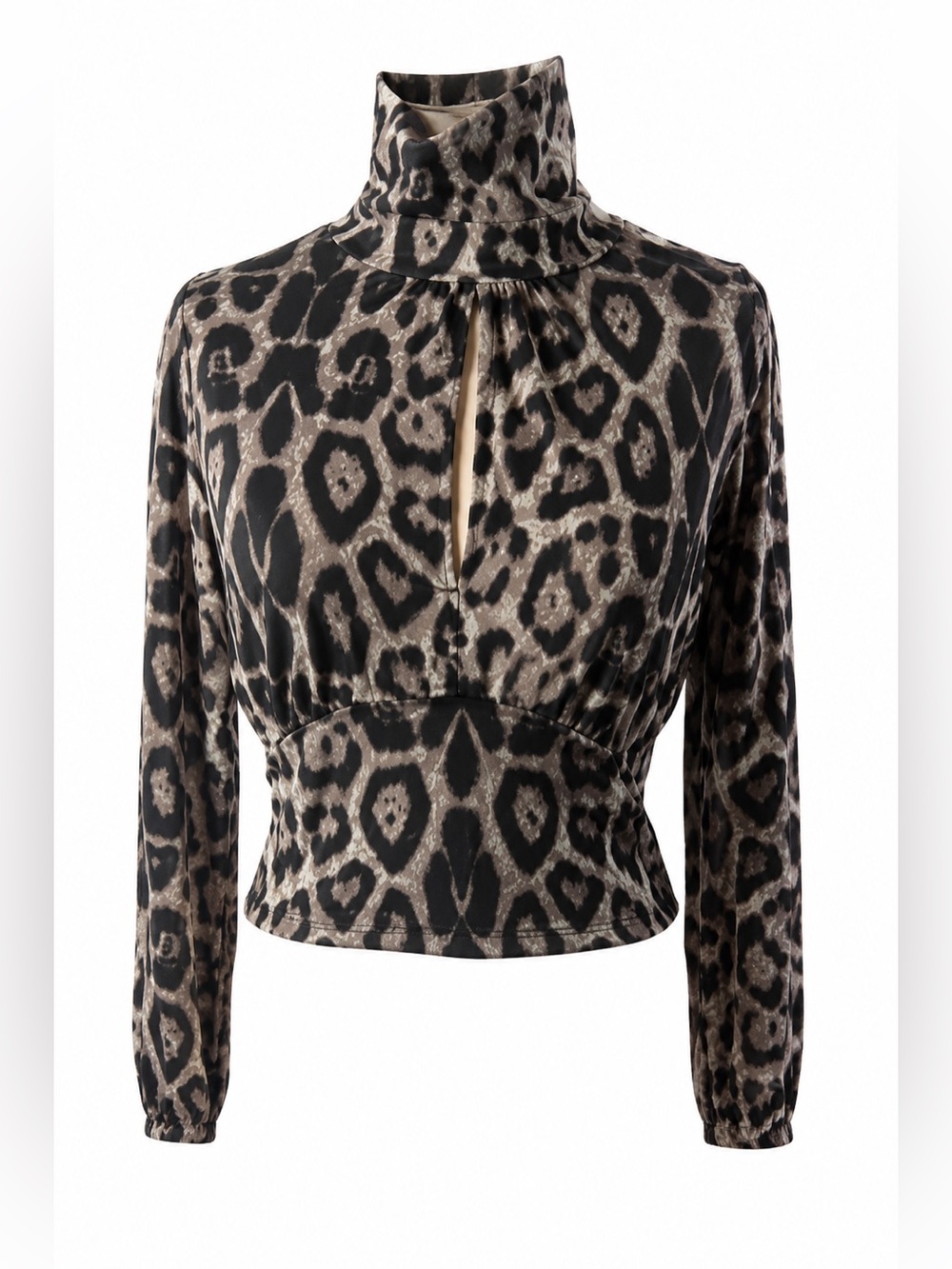 Fashion Nova Leopard Print Keyhole Mock Neck Top Medium Going Out Blouse Neutral